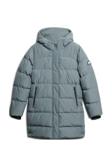 Hooded Sports Puffer Mid Jkt Topattu Pitkä Takki Blue Superdry