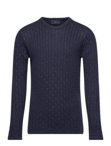 Merino Classic Pointelle Blouse Tops Knitwear Pullovers Navy Copenhage...