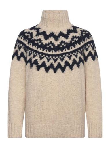 Fair Isle Stand Collar Tops Knitwear Turtleneck Beige GANT