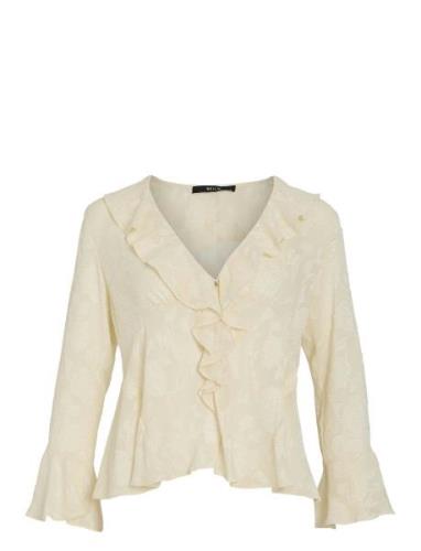 Viaustri L/S V-Neck Detail Top/Ka Tops Blouses Long-sleeved Cream Vila