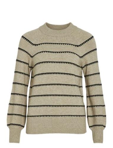 Viril Crew Neck L/S Stripe Knit Top Tops Knitwear Jumpers Beige Vila