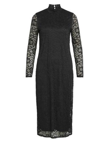 Vidida L/S High Neck Midi Lace Dress/Ka Polvipituinen Mekko Black Vila