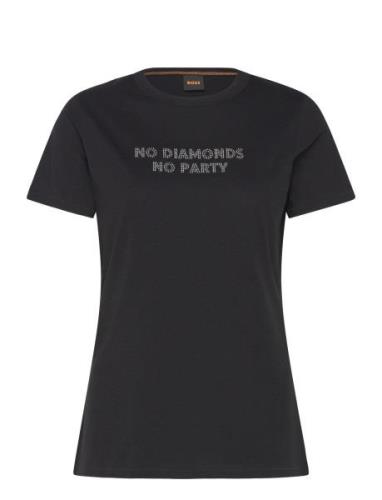 C_Elogo_Crystal Tops T-shirts & Tops Short-sleeved Black BOSS