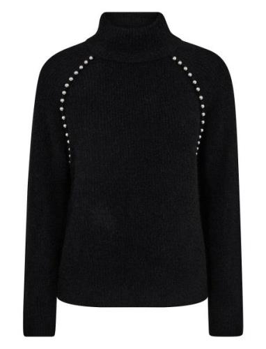 Mmzora Bead Highneck Knit Tops Knitwear Turtleneck Black MOS MOSH