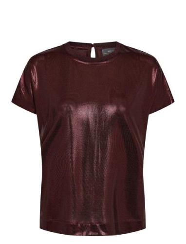 Mmnivola O-Neck Metallic Tee Tops T-shirts & Tops Short-sleeved Burgun...