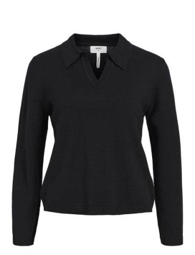 Objthess L/S V-Neck Knit Polo Noos Tops Knitwear Jumpers Black Object