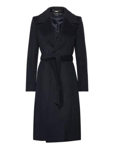 Belted Wool-Blend Wrap Coat Villakangastakki Pitkä Takki Black Lauren ...