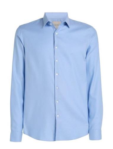 Non Iron Tonal Dobby Slim Shirt Tops Shirts Business Blue Calvin Klein