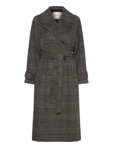 Large Checked Wool Trench Coat Trenssi Takki Brown GANT