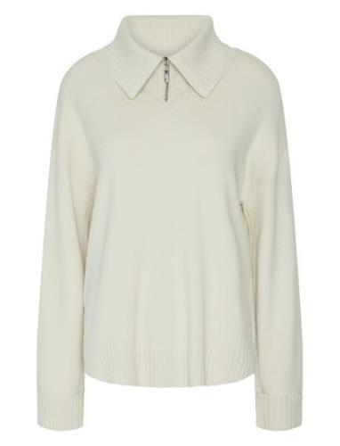 Yasfonny Ls Zip Knit Pullover S. - D2D Tops Knitwear Jumpers Cream YAS