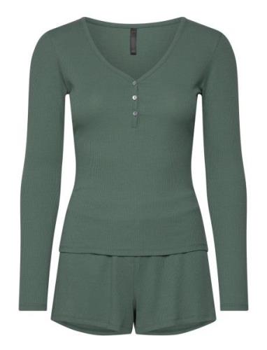 Pj Ls Short Rib Pyjama Khaki Green Hunkemöller