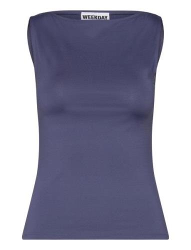 Boatneck Sleeveless Top Tops T-shirts & Tops Sleeveless Navy Weekday