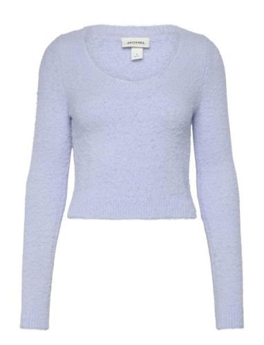 Fluffy Knitted Boat Neck Sweater Tops Knitwear Jumpers Blue Monki