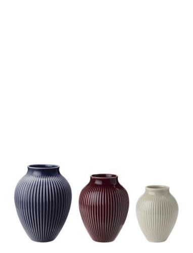 Knabstrup Mini Vase 3 Stk Ripple Berry, Sand, Dark Blue Home Decoratio...