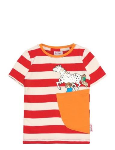 Pippi Stripe T-Shirt Tops T-shirts Short-sleeved Red Pippi Langstrømpe