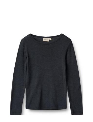 Wool T-Shirt L/S Alfie Tops T-shirts Long-sleeved T-shirts Navy Wheat