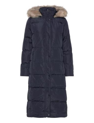 Faux-Fur-Trim Hooded Down Coat Topattu Pitkä Takki Navy Lauren Ralph L...