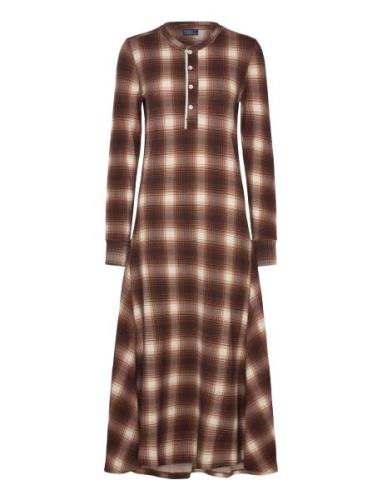 Plaid Waffle-Knit Henley Dress Maksimekko Juhlamekko Brown Polo Ralph ...