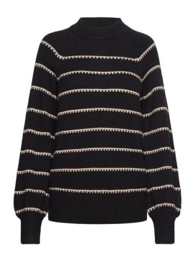 Viril Crew Neck L/S Stripe Knit Top Tops Knitwear Jumpers Black Vila