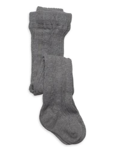 Cable Knitted Stockings Grey Melange Sukkahousut Grey Geggamoja