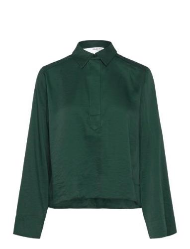 Slfjean Ls Cropped Shirt B Tops Shirts Long-sleeved Green Selected Fem...