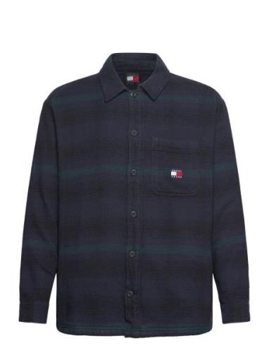 Tjm Badge Check Overshirt Tops Shirts Casual Navy Tommy Jeans