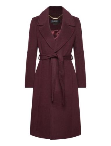 Belted Wool-Blend Wrap Coat Villakangastakki Pitkä Takki Burgundy Laur...