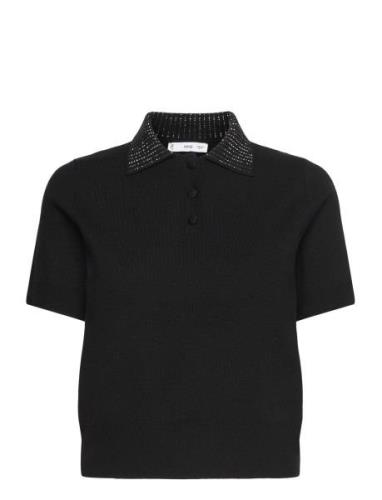 Knitted Polo Shirt With Rhinest Collar Tops Knitwear Jumpers Black Man...