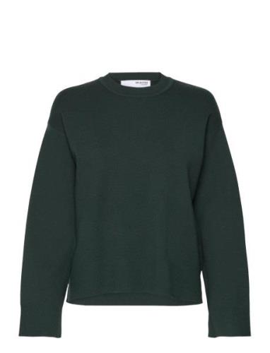 Slfkamma Ls Knit O-Neck Tops Knitwear Jumpers Green Selected Femme