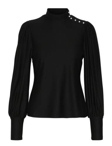 Rifagz Button Blouse Tops Blouses Long-sleeved Black Gestuz