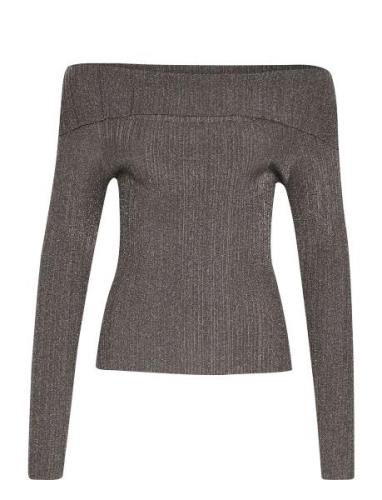 Silvigz Rib Ls Off Shoulder Tops Knitwear Jumpers Grey Gestuz