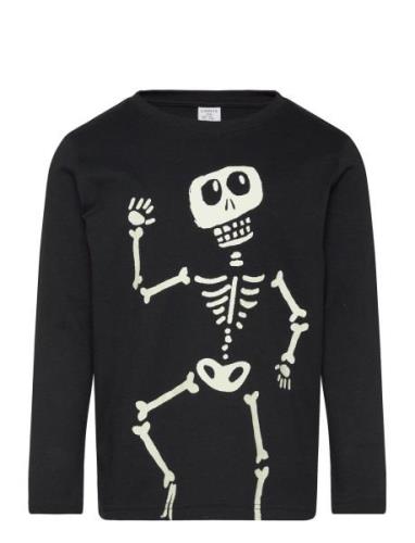 Top Ls Skeleton Glow In The Da Tops T-shirts Long-sleeved T-shirts Bla...