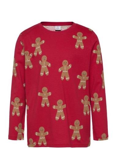 Top Ls Gingerbread Aop Tops T-shirts Long-sleeved T-shirts Red Lindex