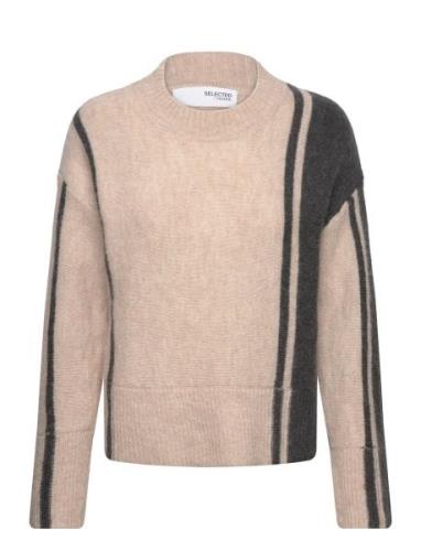 Slfalva Ls O-Neck Knit Tops Knitwear Jumpers Beige Selected Femme