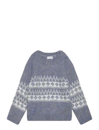 Jacquard Knitted Sweater Tops Knitwear Pullovers Blue Mango