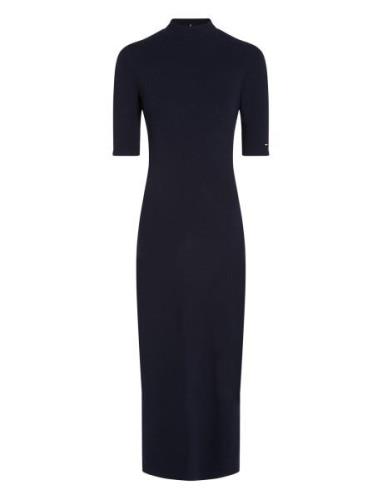 Slim 5X2 Rib Midi Dress 1/2 Maksimekko Juhlamekko Navy Tommy Hilfiger