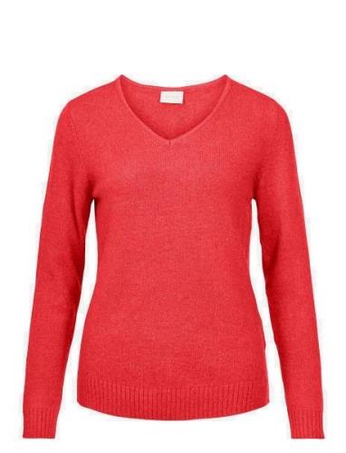 Viril V-Neck L/S Knit Top - Noos Tops Knitwear Jumpers Red Vila