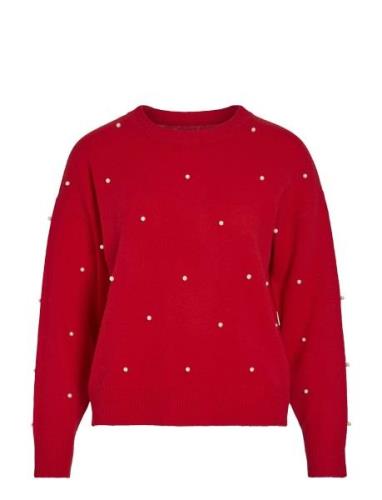 Vispark L/S Knit Pearl Pullover/Ka Tops Knitwear Jumpers Red Vila