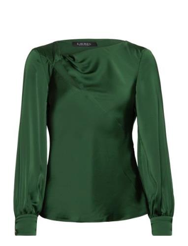 Cutout Satin Charmeuse Blouse Tops Blouses Long-sleeved Green Lauren R...