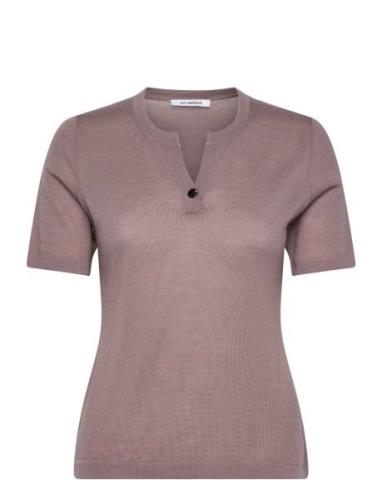 Merino Wool Short Sleeve Knit Top, Kendra Tops Knitwear Jumpers Grey I...