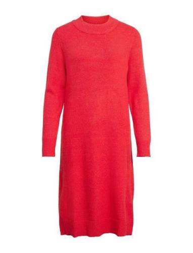 Viril Crew Neck L/S Midi Dress - Noos Polvipituinen Mekko Red Vila