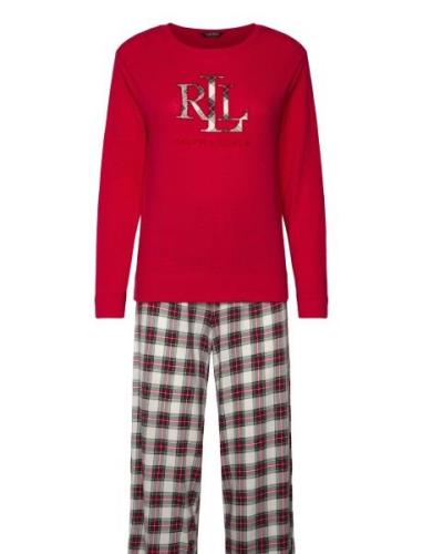 Lrl L/S Crew Neck Long Pant Pj Set Pyjama Red Lauren Ralph Lauren Home...