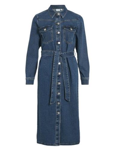 Vially L/S Midi Denim Dress Mbd Polvipituinen Mekko Blue Vila