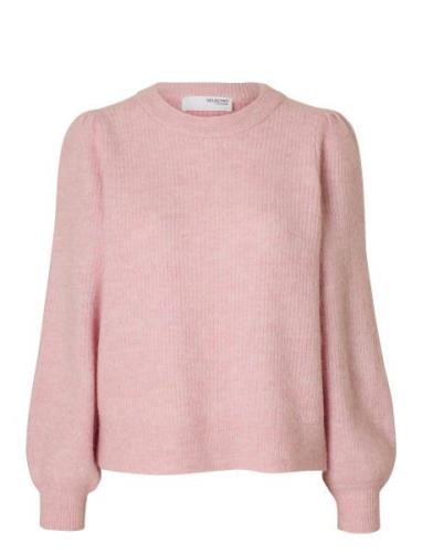 Slflulu Ls Knit Rib O-Neck Noos Tops Knitwear Jumpers Pink Selected Fe...