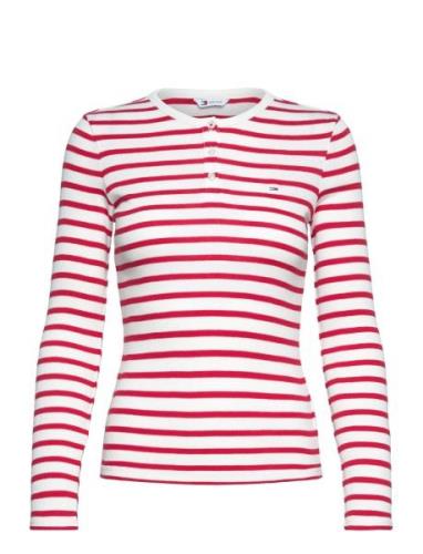 Tjw Slm Button Rib C-Neck Ls Ext Tops T-shirts & Tops Long-sleeved Red...