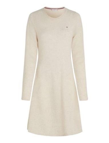 Soft Wool Flared C-Nk Swt Dress Lyhyt Mekko Cream Tommy Hilfiger