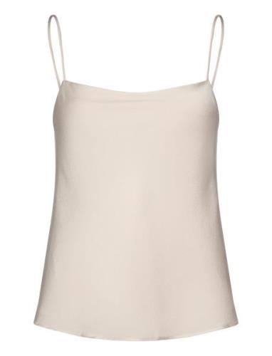 Satin Top With Thin Straps Tops T-shirts & Tops Sleeveless Cream Mango