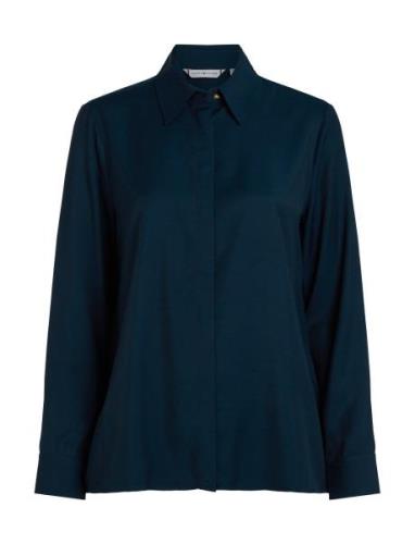 Soft Viscose Regular Ls Shirt Tops Shirts Long-sleeved Navy Tommy Hilf...