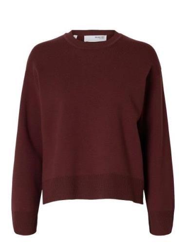 Slfkamma Ls Knit O-Neck Tops Knitwear Jumpers Burgundy Selected Femme