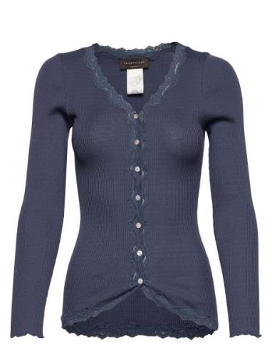 Rwbabette Ls V-Neck Regular Lace Ca Tops Knitwear Cardigans Blue Rosem...